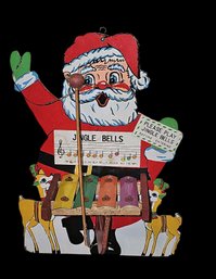 Vintage 50s  Hand-painted And Hand Made In Japan Wooden Jingle Bells Santa Entrance Wall Hanging Sign