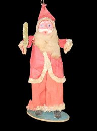 Primitive 1940s WWII Era Red Clay Faced Blue Eyed Handmade Santa Holding Tree Made In Occupied Japan