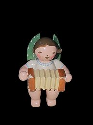 RARE Vintage Grnhainichen Wooden Angel Tree Sitter With Accordion , Ornament