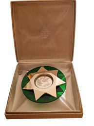 Mint In Original Box With Certificate. 1974 Forest Green Lucite Collectors Ornament .At Least 50 Grams Of Ster