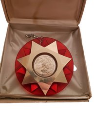 Mint In Original Box With Certificate. 1972 Red Collectors Ornament .At Least 50 Grams Of Sterling Silver.