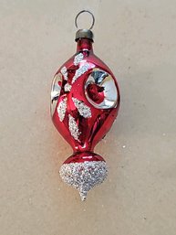 Rare German Mouth-blown And Hand-painted Glass Triple Indent Ornament With Silver Sparkle Design