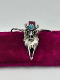 Sterling And Turquoise Skull Pendant