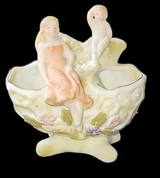 Victorian Porcelain Trinket Holder With Women And Child