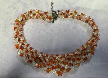 Stunning Carnelian And Quartz Necklace With Sterling Clasp