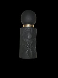 Nouveau Deco Black Jet Carved Perfume Bottle Signed On Bottom