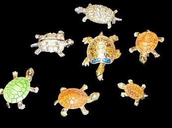 7 Piece Lot Of Vintage Costume Jewelry Turtles