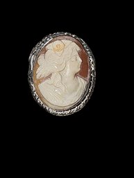 Antique Cameo Carved Brooch,  Silver Setting,  Unmarked