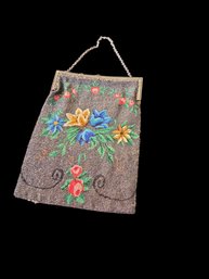 Antique Hand Made Glass Beaded Purse,  Silk Lining