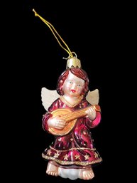 Vintage Kurt S Adler Glass Cherub Playing Music On Ukulele