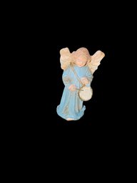 Miniture Vintage Nardi Italy Angel Figurine Blue Dress Drummer Holiday Shelf Vintage Decor