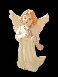 Vintage Italian Depose Angel With Horn And Blue Dress Ornament/ Figurine