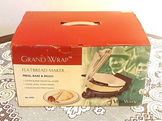 Villaware Grand Wrap Flatbread Maker Tortilla Model 5955 New Old Stock In Original Box