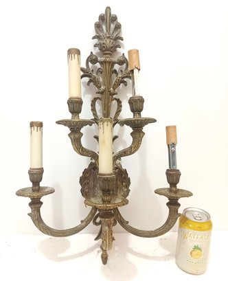 Vintage Five Light Electric Candle Light Wall Sconce Ornate Metalwork Working Condition