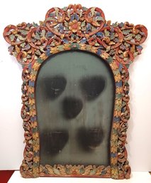 Picture/Mirror Frame Extraordinary Large Indonesian Wood Carved Keyhole Shaped - Floral & Leaf Motif
