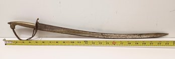 Antique Vintage Brass Horse Head Brass Hilt Etched Sword Overall 35' Long