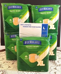 FitRight OptiFit Ultra Adult Briefs Incontinence Diapers Heavy Absorbency X-Large 100 Ct W/ Exam Gloves (L)