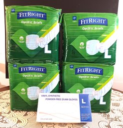 FitRight OptiFit Ultra Adult Briefs Incontinence Diapers Heavy Absorbency Large 80 Ct W/ Exam Gloves (L)