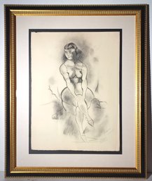 Jules Pascin Listed French/Bulgarian Signed & Stamped Original Graphite Seated Nude Woman Framed