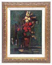 Zvi Meirovich Listed Polish Israeli Artist Signed Original Oil On Board Still Life Flowers In Vase Framed
