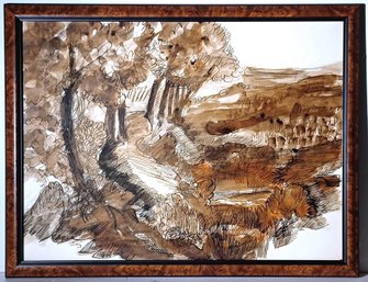 William Lyberis American Landscape Artist Signed Original Watercolor Forest Landscape Framed