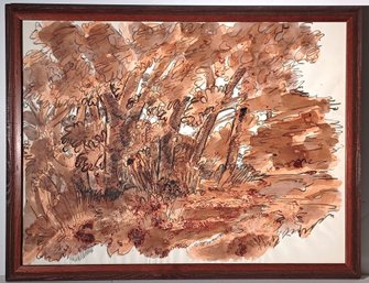 William Lyberis American Landscape Artist Signed Original Watercolor Forest Landscape Wormwood Framed