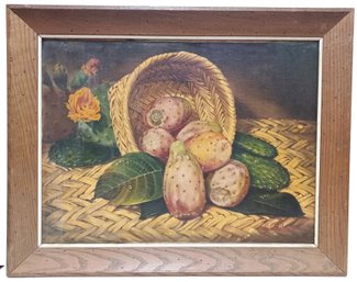 Francisco Aldana Listed Spanish Artist Signed Original Oil On Canvas Prickly Pear Still Life Wormwood Frame