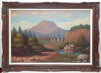 Fred Duran Listed American Artist Signed Native American Landscape Original Oil On Canvas Framed