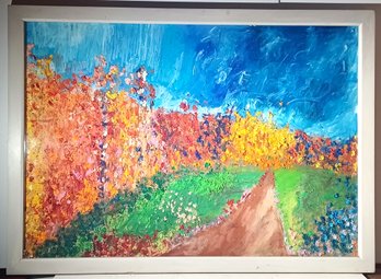 Lawrence Salander Listed NY Artist Original Oil On Wood Abstract Impasto Forest/Floral Landscape Large 34 X 48