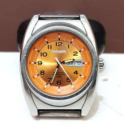 Nixon 'the Don' Vintage Day/Date Watch Round Orange Face Japanese Movement 100m Water Resistant Used