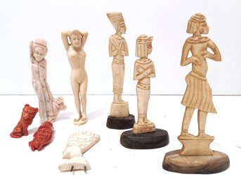 Antique Collection Of Egyptian & Chinese Hand Sculpted Statuettes - Chinese & Egyptian 8 Pieces