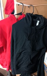 2 Brand New Heavy Duty Cotton Hoodie Sweatshirts Size: Medium Colors: Black, Red Count: Two (2) Pieces