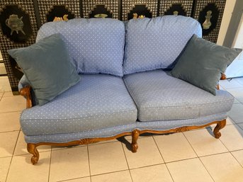 Carved Wood Frame Small Couch / Loveseat