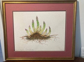 1998 Listed Abbey Leigh Signed Original Watercolor On Board Purple Asparagus