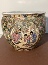 Decorative Chinese Ceramic Famille Rose Painted Catch Pot Signed Stamped