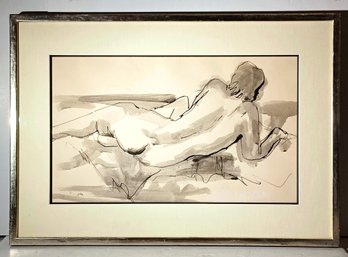 Reclining Nude Henri Matisse School Signed Original Ink & Watercolor 10K White Gold Frame