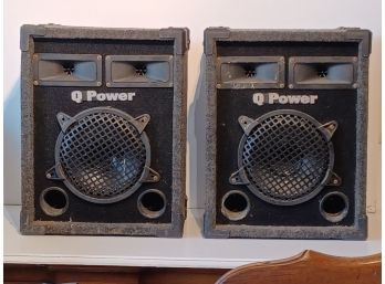 Pair Of Q Power Speakers 2 Hole Vented 8' Bass Carpeted Box