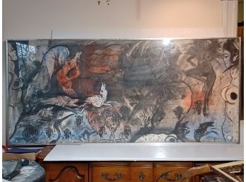 Robert Beauchamp Huge Signed Nude Figural Wild Animals Nature Brutalist Bold Expressionist Gouache 36 X 80!