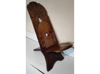 Vintage African Palaver Chair Hand Carved Primitive Wooden 2 Pieces Forest & Deer Motif Seat