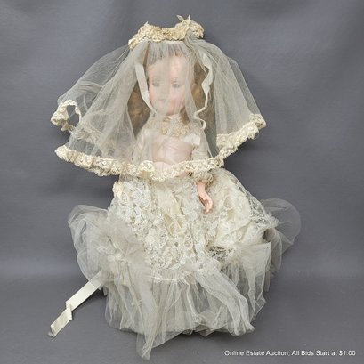 Antique Bride Doll With Walking Legs, Turning Head And Sleeping Eyes
