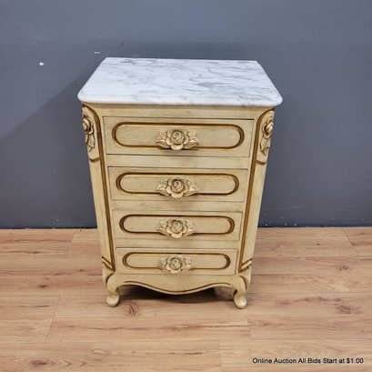 French Provincial-Style Marble Top 4 Drawers Side Table (LOCAL PICK UP ONLY)