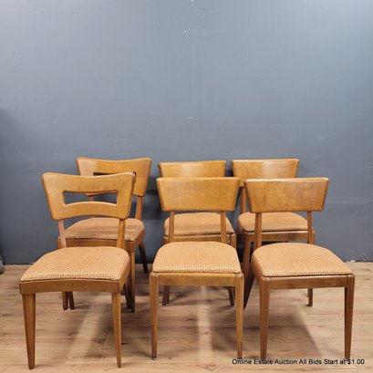 Six Heywood Wakefield Maple Dining Chairs With Upholstered Seats (LOCAL PICK UP ONLY)