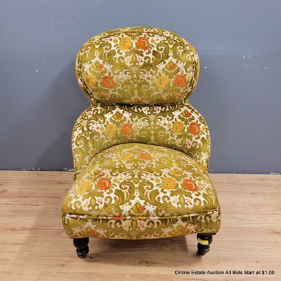 Victorian Parlor Accent Chair With Cut Velvet Upholstery  (LOCAL PICK UP ONLY)