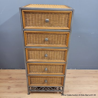 Steel Framed Wicker Dresser With Five Drawers (LOCAL PICK UP ONLY)
