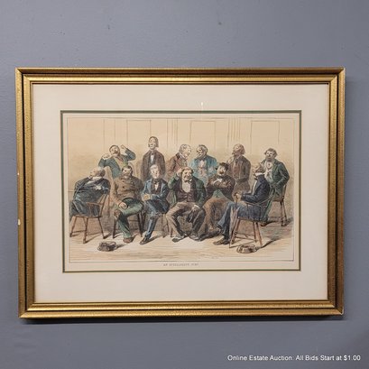 Vintage Harpers Weekly Hand-Colored Wood Cut Engraving Titled An Intelligent Jury