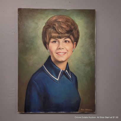 Patti Johnson Oil On Canvas Portrait Of Woman Unframed
