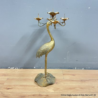 Patinated Brass Crane Bird Tall Candle Holder (LOCAL PICK UP ONLY)