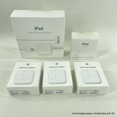 Apple Accessories Including IPad Power Adapter, IPad Dock, 3 USB Power Adapters