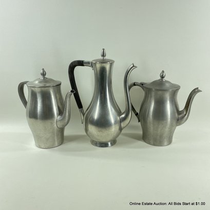 Three Pewter Pitchers From Royal Holland Pewter And International Pewter