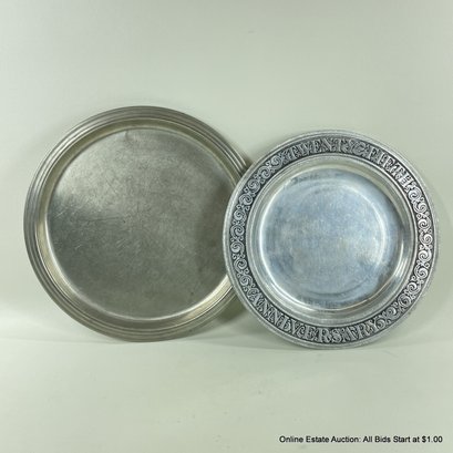 Two Pewter Decorative Trays, One Marked Twenty-Fifth Anniversary
